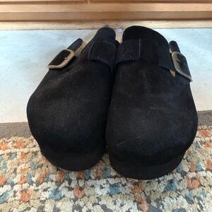 Black Suede Clogs Platform with Buckle